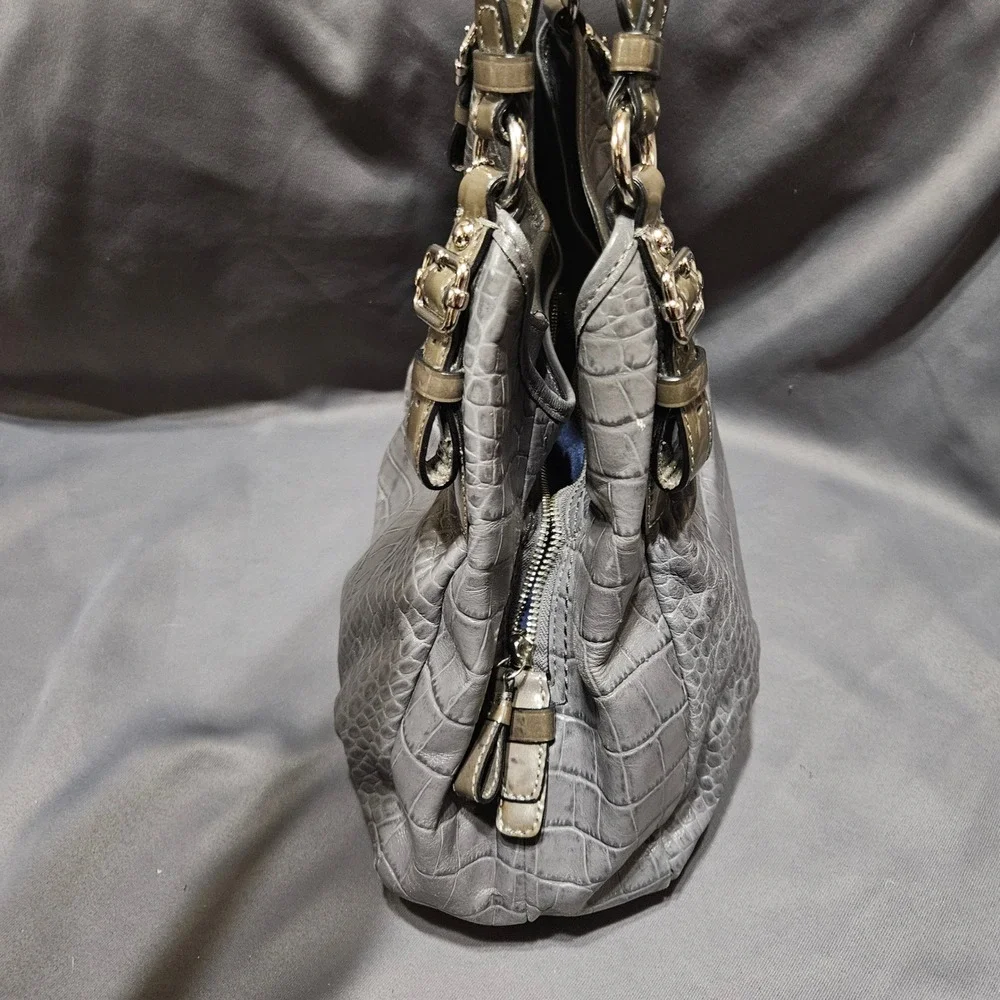 Coach Chelsea Jayden Gray Croc‎ Embossed Leather Hobo Bag 18761 Blue Lining